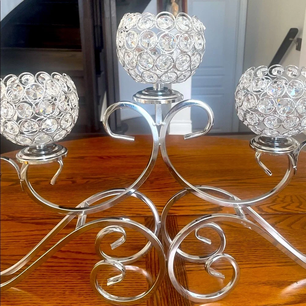 5 Arm Crystal Pendant Bowl Tea Light Candle Holder Table Centerpiece Decorations - Picture 4 of 15